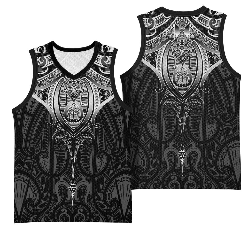 New Zealand Aotearoa Basketball Jersey Maori Manta Ray Moko Black - Polynesian Pride