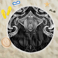 New Zealand Aotearoa Beach Blanket Maori Manta Ray Moko Black - Polynesian Pride