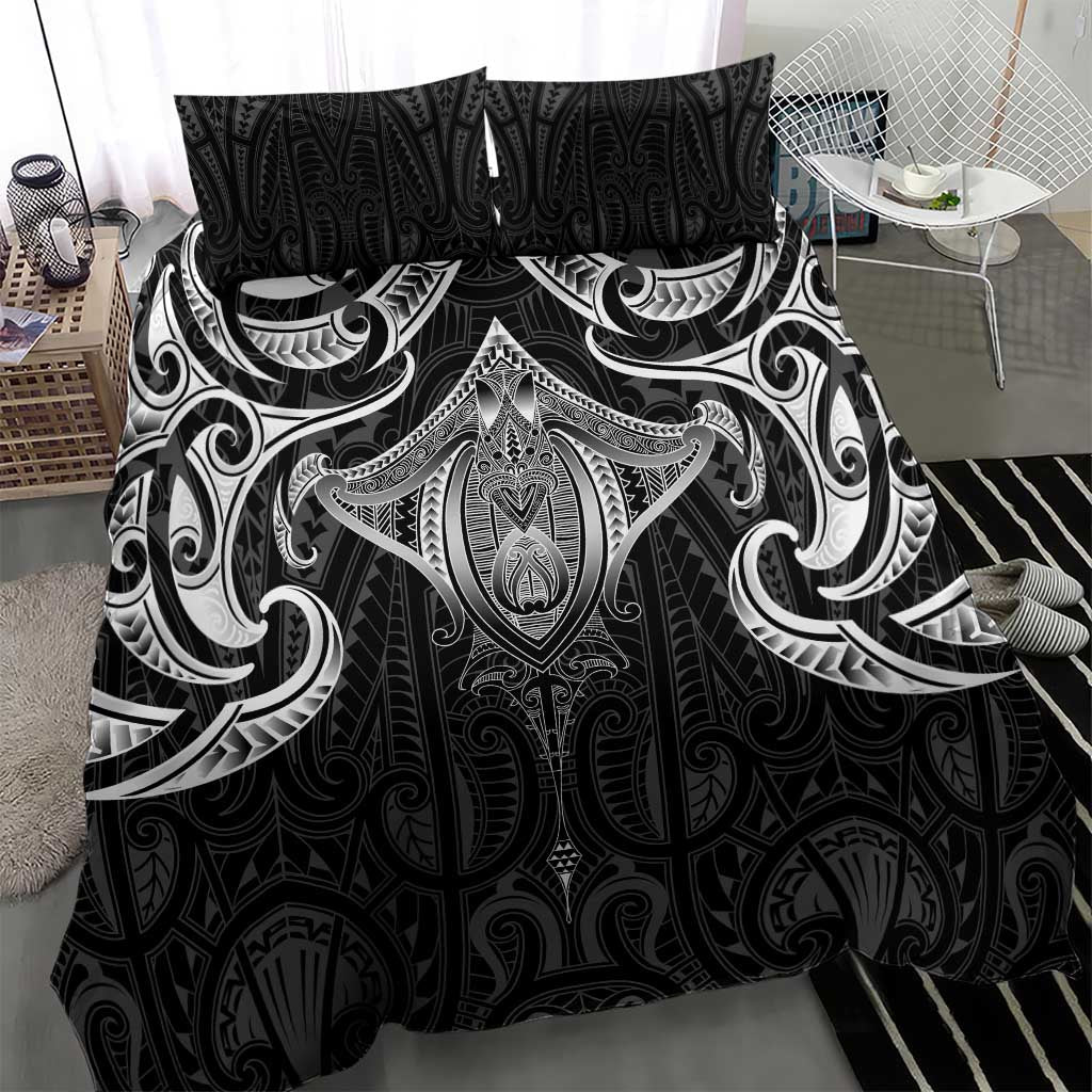 New Zealand Aotearoa Bedding Set Maori Manta Ray Moko Black - Polynesian Pride