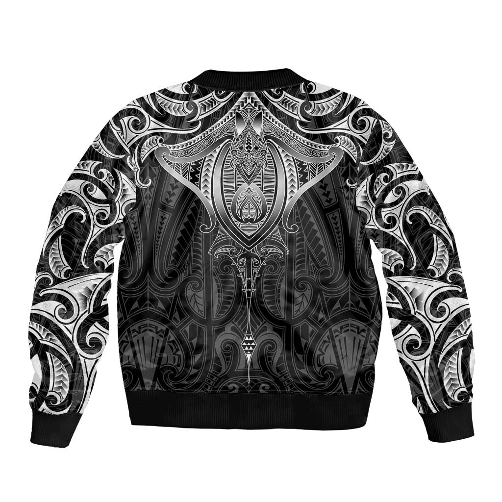 New Zealand Aotearoa Bomber Jacket Maori Manta Ray Moko Black - Polynesian Pride