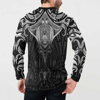 New Zealand Aotearoa Button Sweatshirt Maori Manta Ray Moko Black - Polynesian Pride