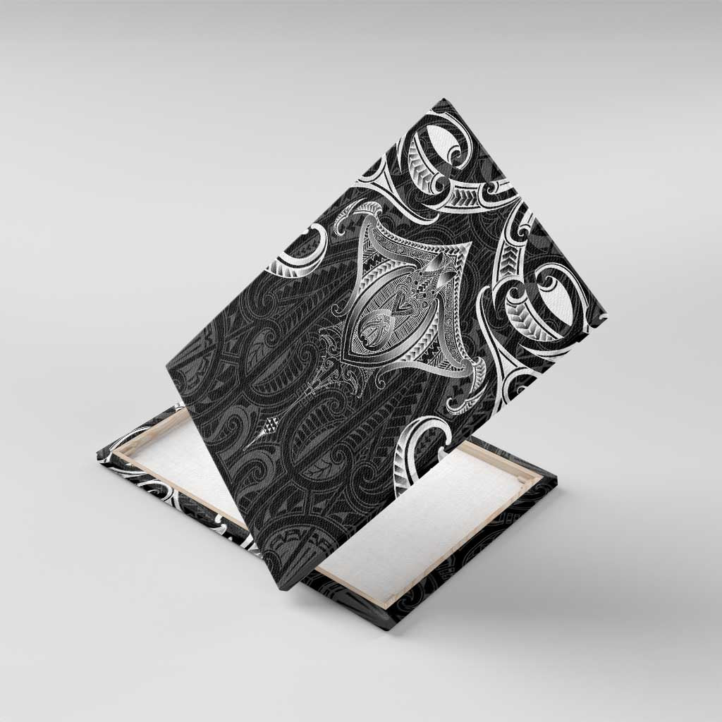 New Zealand Aotearoa Canvas Wall Art Maori Manta Ray Moko Black - Polynesian Pride