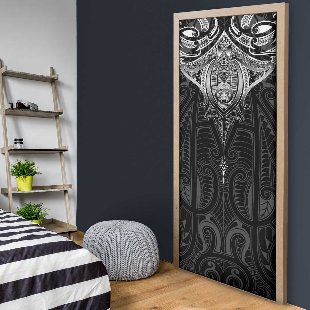 New Zealand Aotearoa Door Cover Maori Manta Ray Moko Black - Polynesian Pride