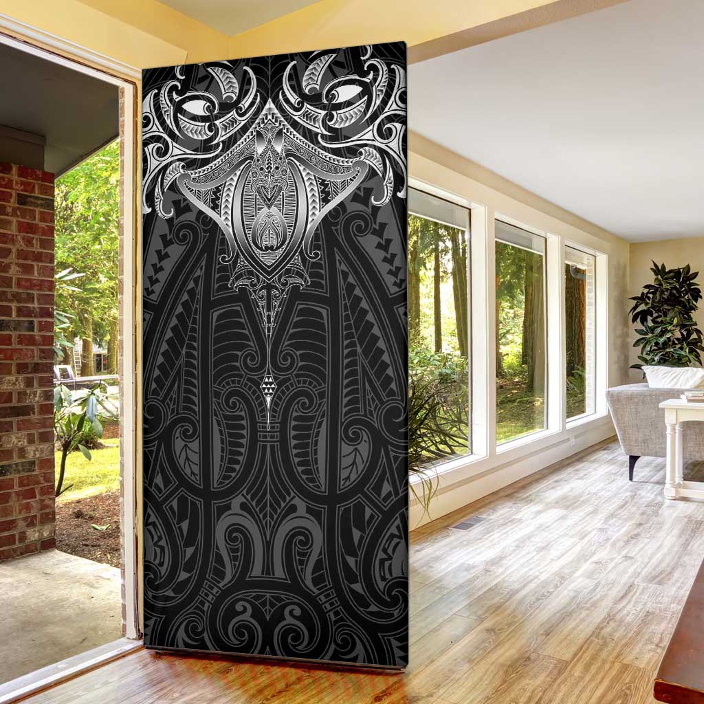 New Zealand Aotearoa Door Cover Maori Manta Ray Moko Black - Polynesian Pride