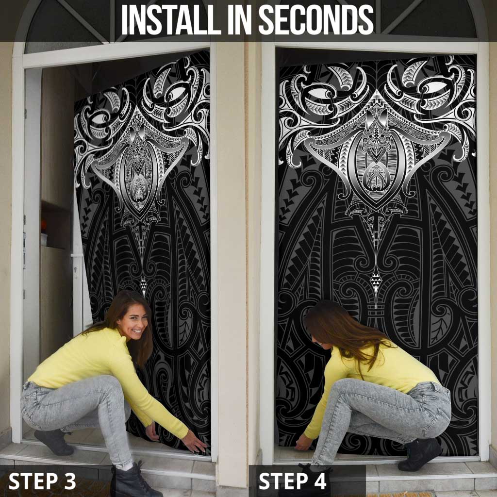 New Zealand Aotearoa Door Cover Maori Manta Ray Moko Black - Polynesian Pride
