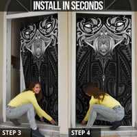 New Zealand Aotearoa Door Cover Maori Manta Ray Moko Black - Polynesian Pride