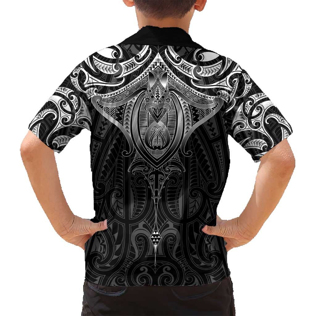 New Zealand Aotearoa Family Matching Long Sleeve Bodycon Dress and Hawaiian Shirt Maori Manta Ray Moko Black LT05 - Polynesian Pride