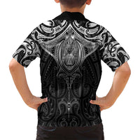 New Zealand Aotearoa Family Matching Long Sleeve Bodycon Dress and Hawaiian Shirt Maori Manta Ray Moko Black LT05 - Polynesian Pride