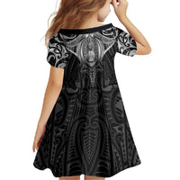 New Zealand Aotearoa Family Matching Long Sleeve Bodycon Dress and Hawaiian Shirt Maori Manta Ray Moko Black LT05 - Polynesian Pride