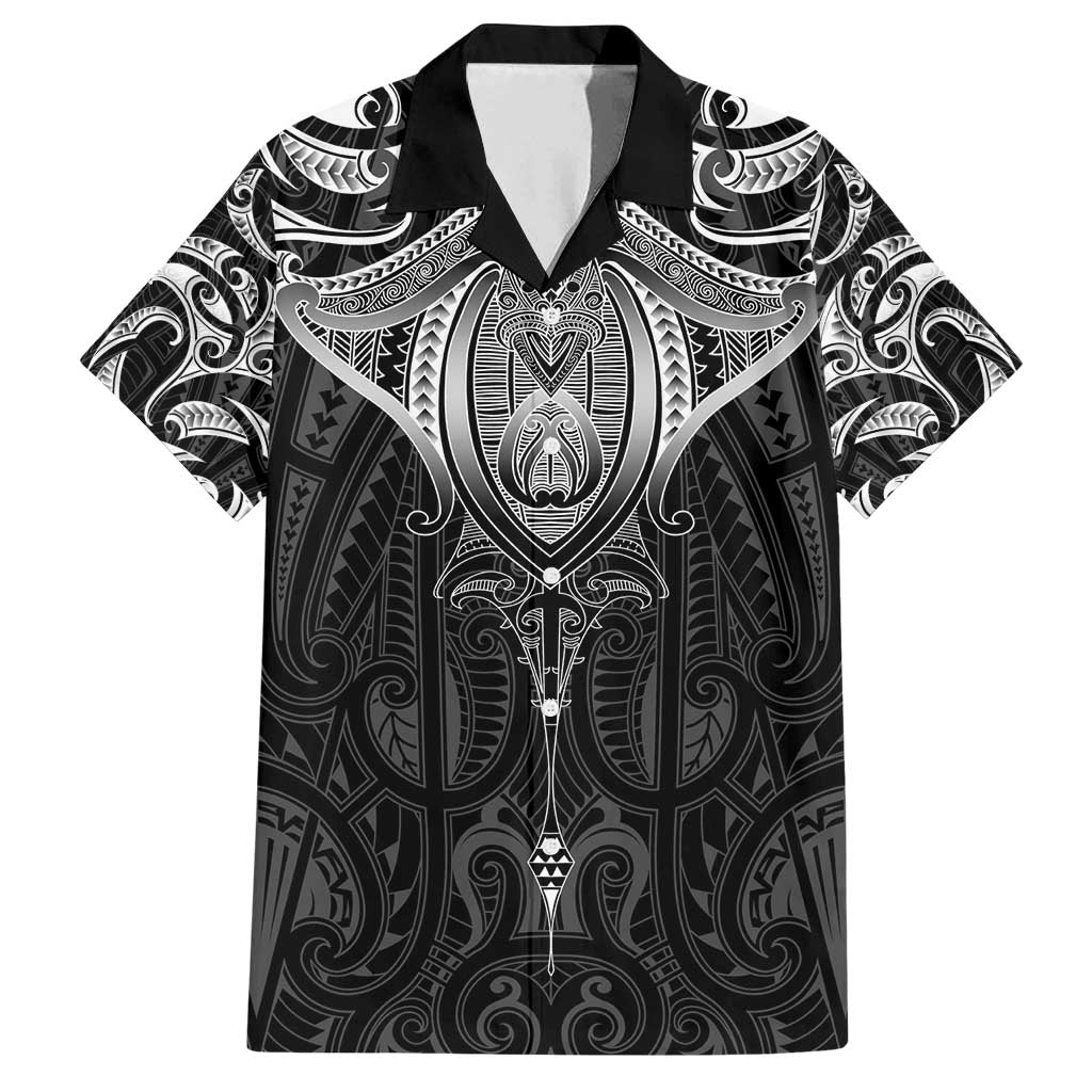 New Zealand Aotearoa Family Matching Long Sleeve Bodycon Dress and Hawaiian Shirt Maori Manta Ray Moko Black LT05 Dad's Shirt - Short Sleeve Black - Polynesian Pride
