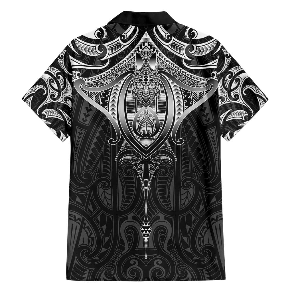 New Zealand Aotearoa Family Matching Long Sleeve Bodycon Dress and Hawaiian Shirt Maori Manta Ray Moko Black LT05 - Polynesian Pride
