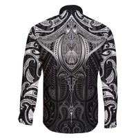 New Zealand Aotearoa Family Matching Long Sleeve Bodycon Dress and Hawaiian Shirt Maori Manta Ray Moko Black LT05 - Polynesian Pride