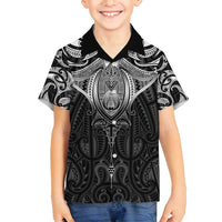 New Zealand Aotearoa Family Matching Long Sleeve Bodycon Dress and Hawaiian Shirt Maori Manta Ray Moko Black LT05 Son's Shirt Black - Polynesian Pride