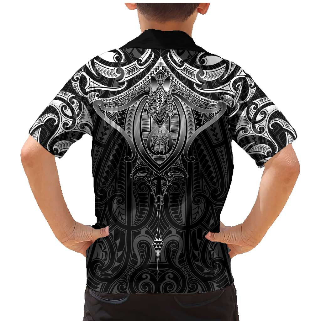New Zealand Aotearoa Family Matching Mermaid Dress and Hawaiian Shirt Maori Manta Ray Moko Black LT05 - Polynesian Pride