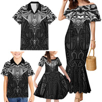 New Zealand Aotearoa Family Matching Mermaid Dress and Hawaiian Shirt Maori Manta Ray Moko Black LT05 - Polynesian Pride