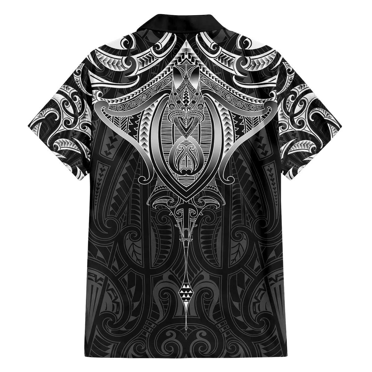 New Zealand Aotearoa Family Matching Off The Shoulder Long Sleeve Dress and Hawaiian Shirt Maori Manta Ray Moko Black - Polynesian Pride