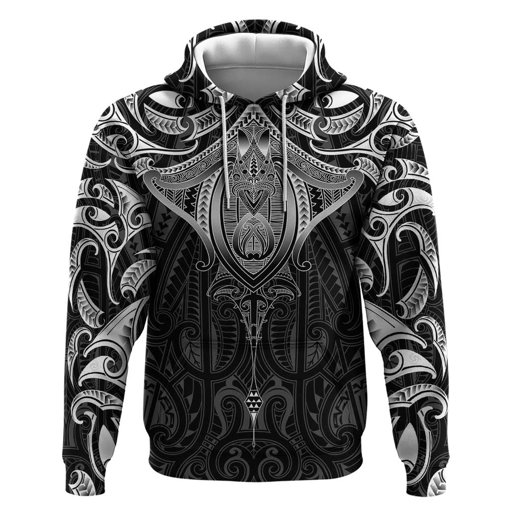 New Zealand Aotearoa Hoodie Maori Manta Ray Moko Black - Polynesian Pride