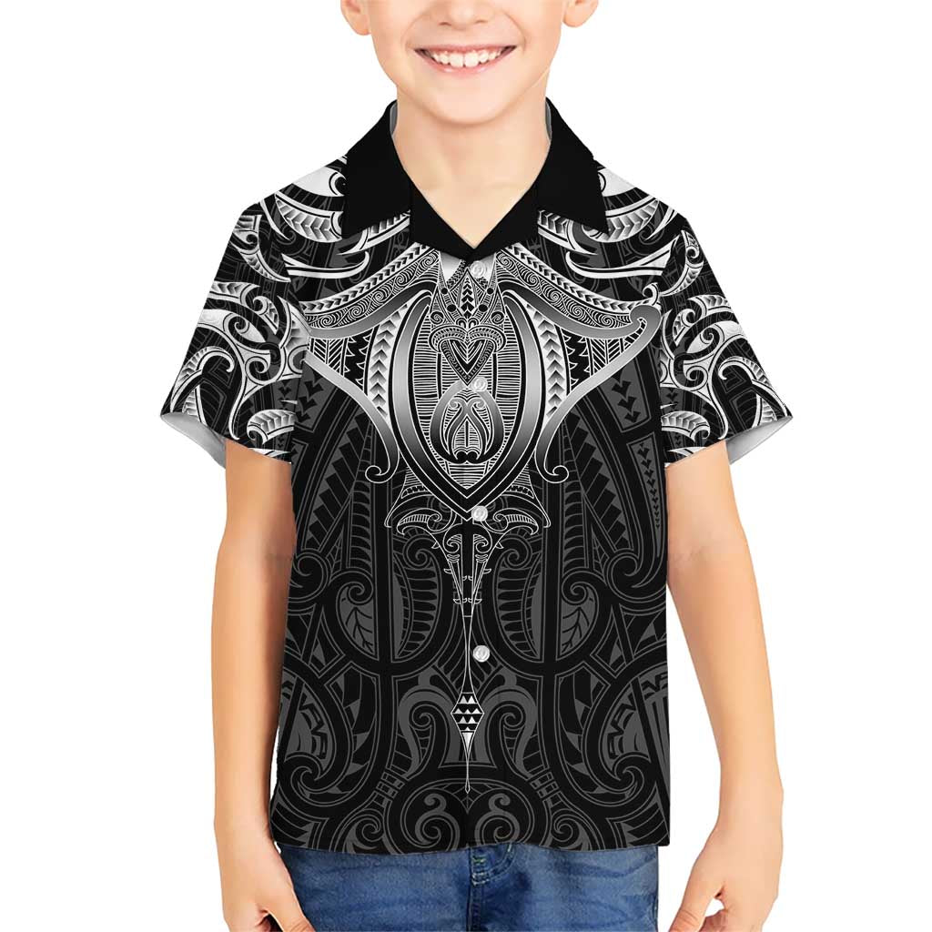 New Zealand Aotearoa Kid Hawaiian Shirt Maori Manta Ray Moko Black - Polynesian Pride