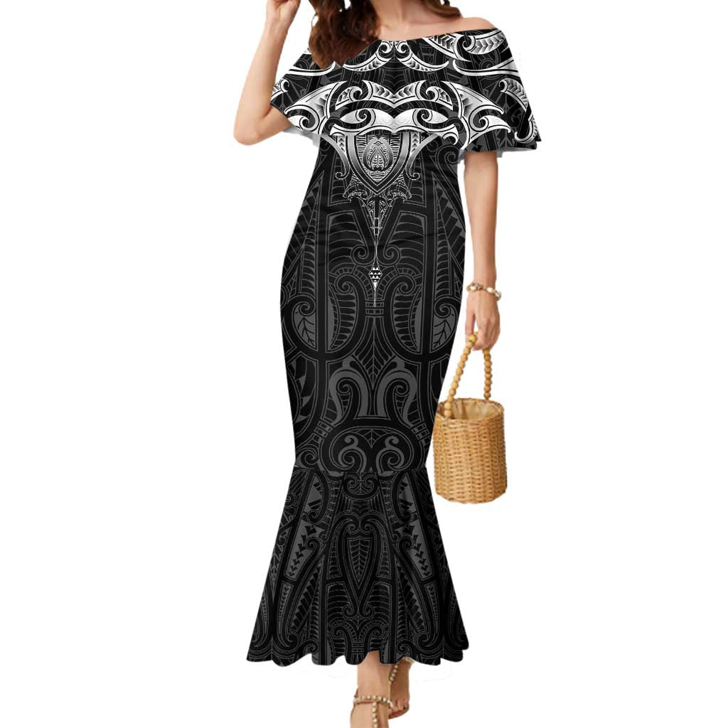 New Zealand Aotearoa Mermaid Dress Maori Manta Ray Moko Black - Polynesian Pride