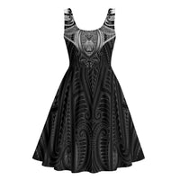 New Zealand Aotearoa Midi Dress Maori Manta Ray Moko Black - Polynesian Pride