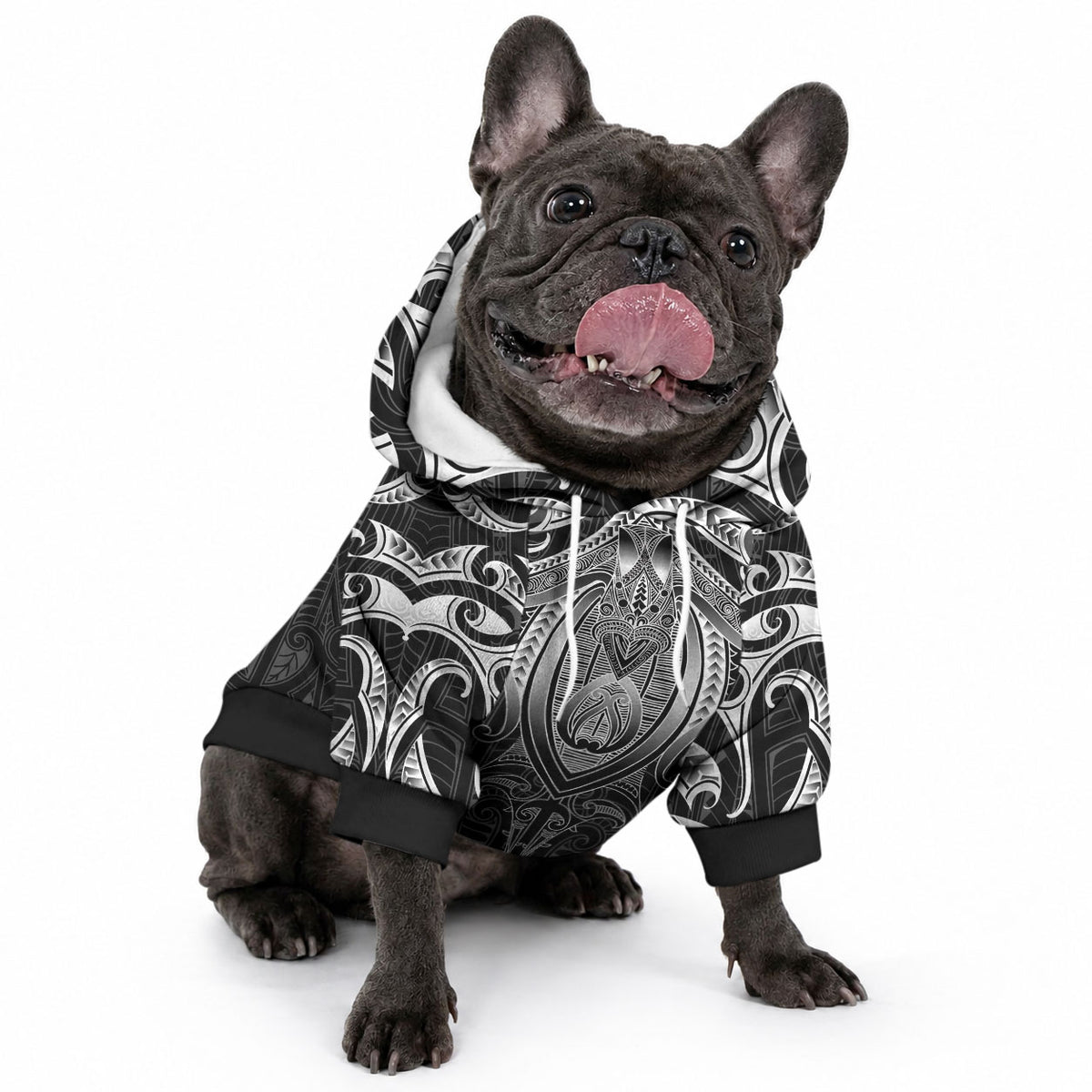 New Zealand Aotearoa Pet Hoodie Maori Manta Ray Moko Black
