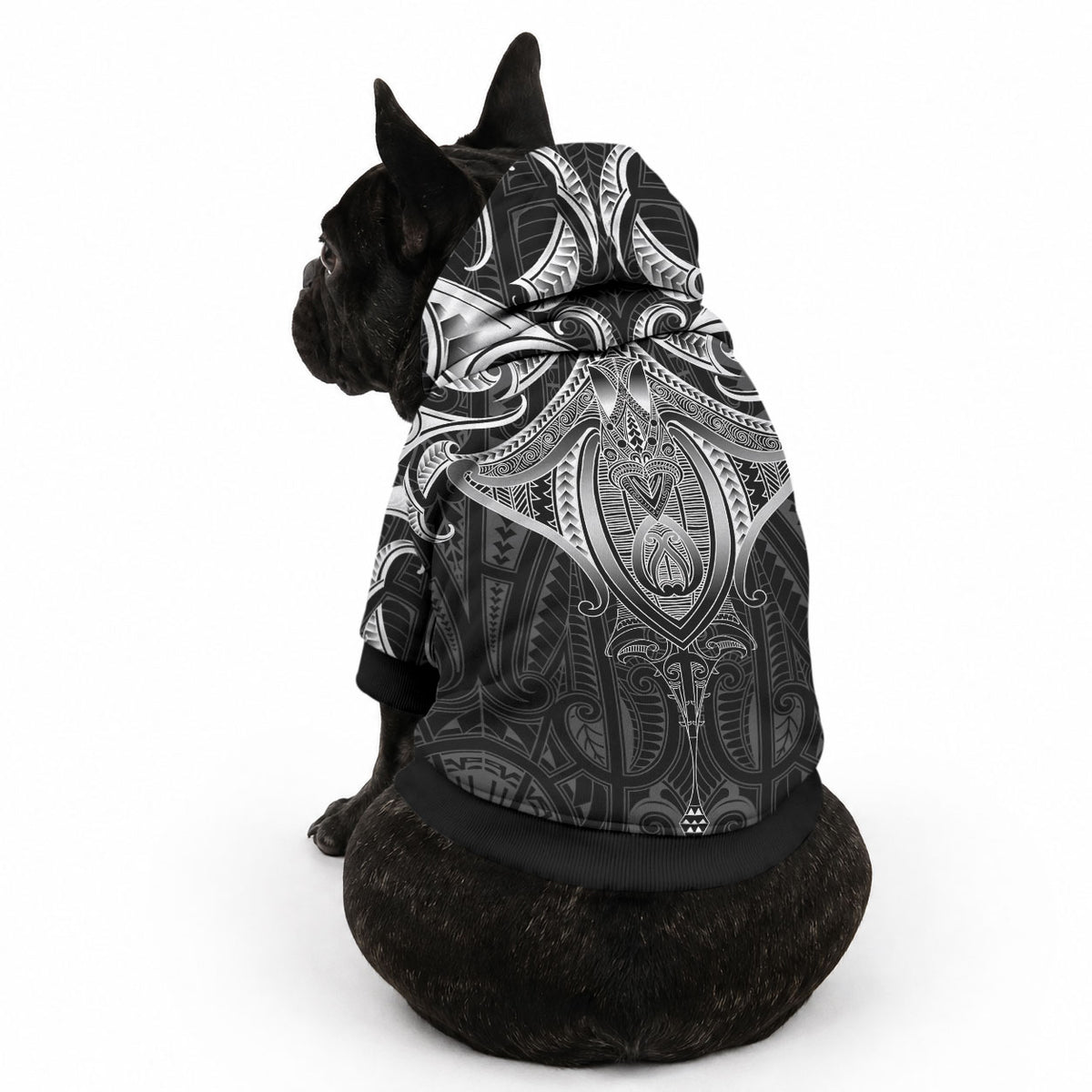 New Zealand Aotearoa Pet Hoodie Maori Manta Ray Moko Black