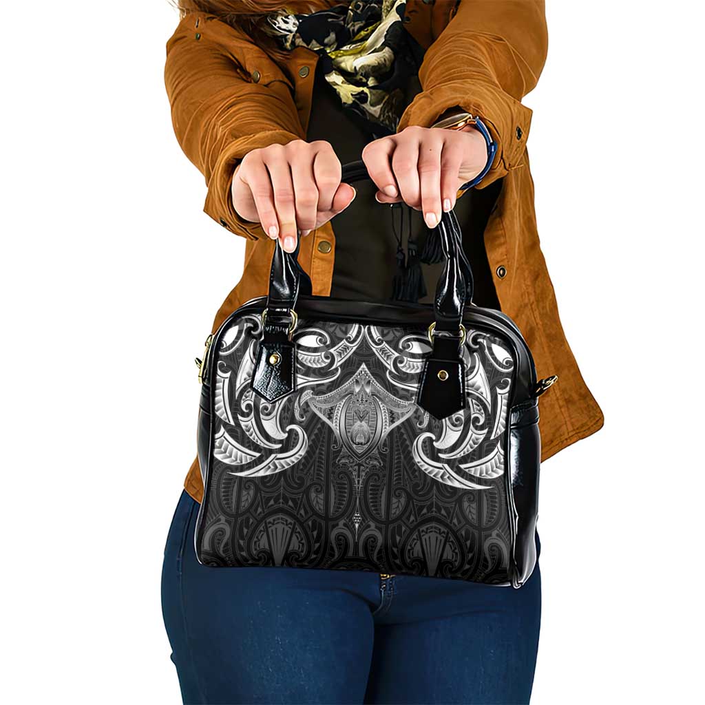 New Zealand Aotearoa Shoulder Handbag Maori Manta Ray Moko Black - Polynesian Pride