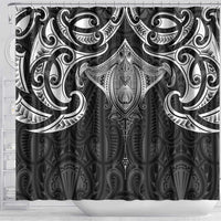 New Zealand Aotearoa Shower Curtain Maori Manta Ray Moko Black - Polynesian Pride