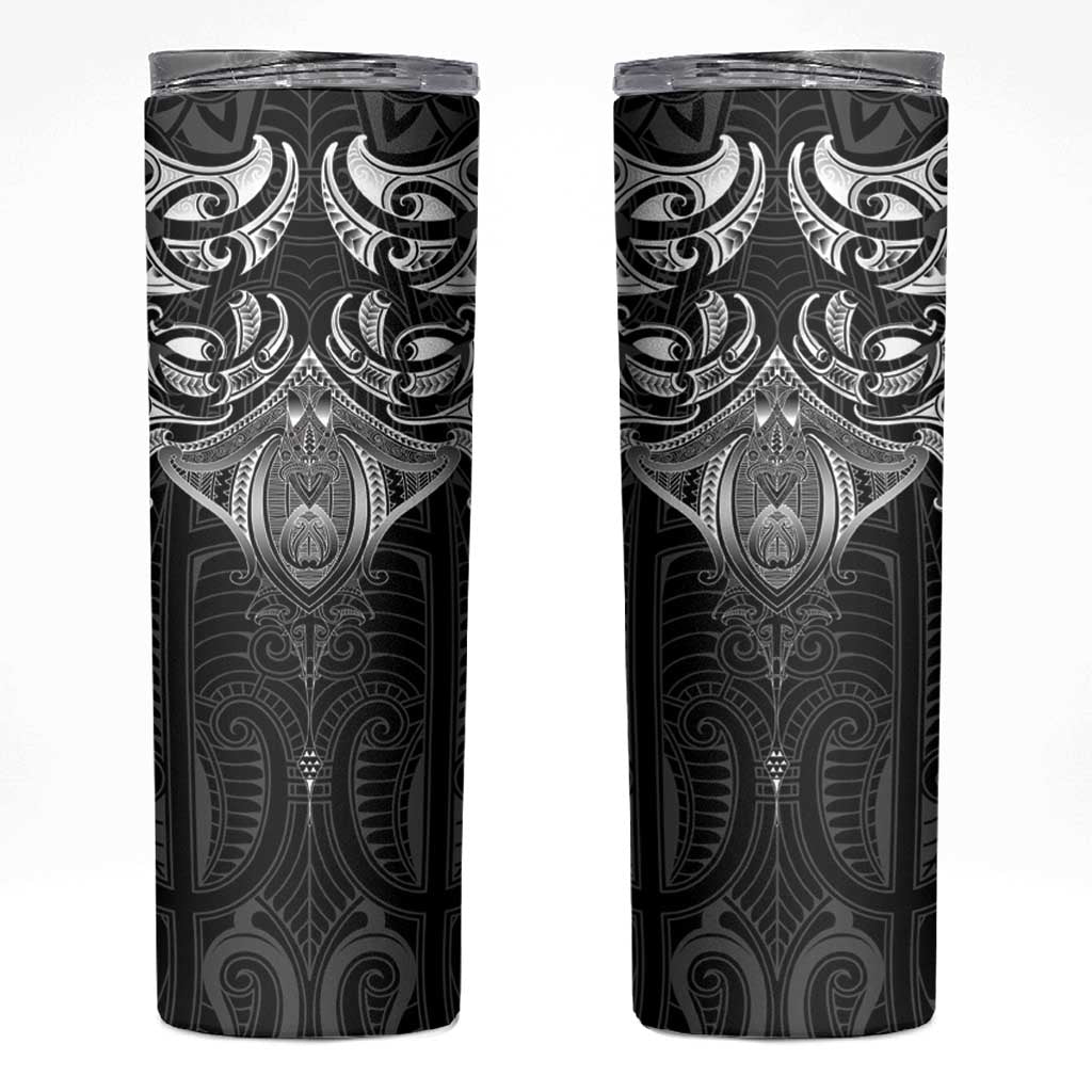 New Zealand Aotearoa Skinny Tumbler Maori Manta Ray Moko Black - Polynesian Pride