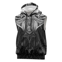 New Zealand Aotearoa Sleeveless Hoodie Maori Manta Ray Moko Black - Polynesian Pride