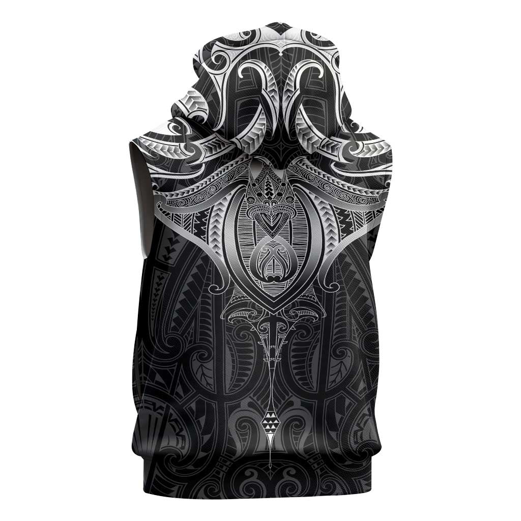 New Zealand Aotearoa Sleeveless Hoodie Maori Manta Ray Moko Black - Polynesian Pride