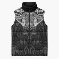New Zealand Aotearoa Sleeveless Puffer Jacket Maori Manta Ray Moko Black - Polynesian Pride