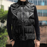 New Zealand Aotearoa Sleeveless Puffer Jacket Maori Manta Ray Moko Black - Polynesian Pride