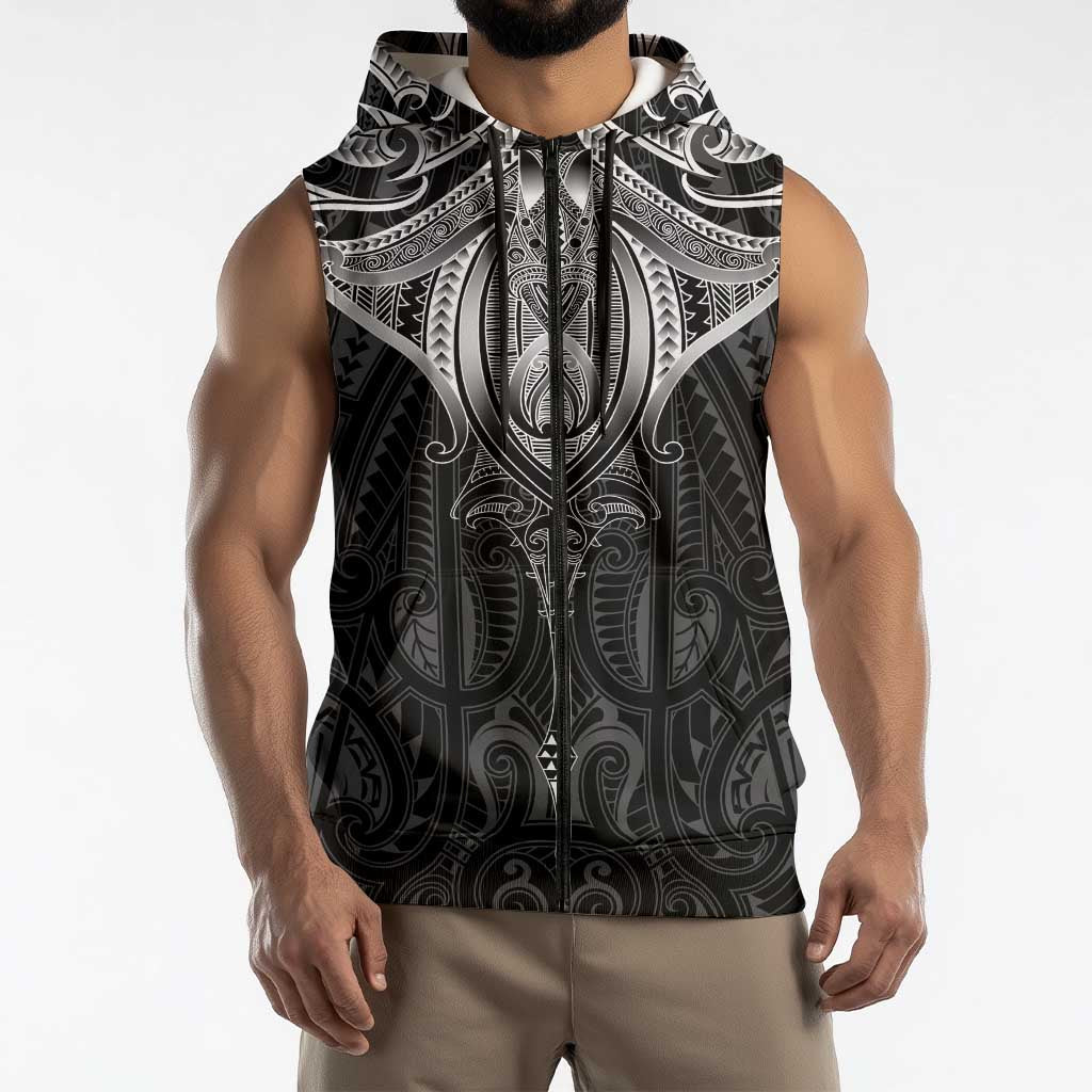 New Zealand Aotearoa Sleeveless Zip Hoodie Maori Manta Ray Moko Black - Polynesian Pride