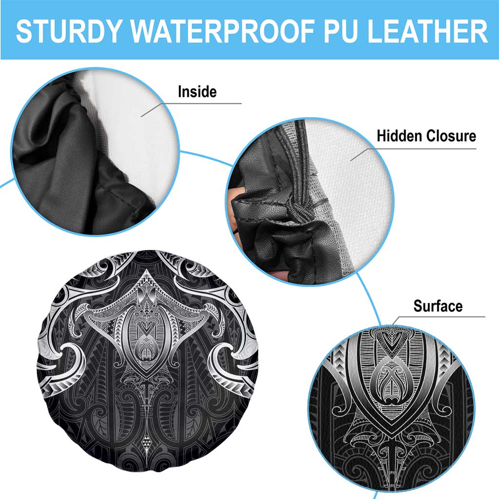New Zealand Aotearoa Spare Tire Cover Maori Manta Ray Moko Black - Polynesian Pride