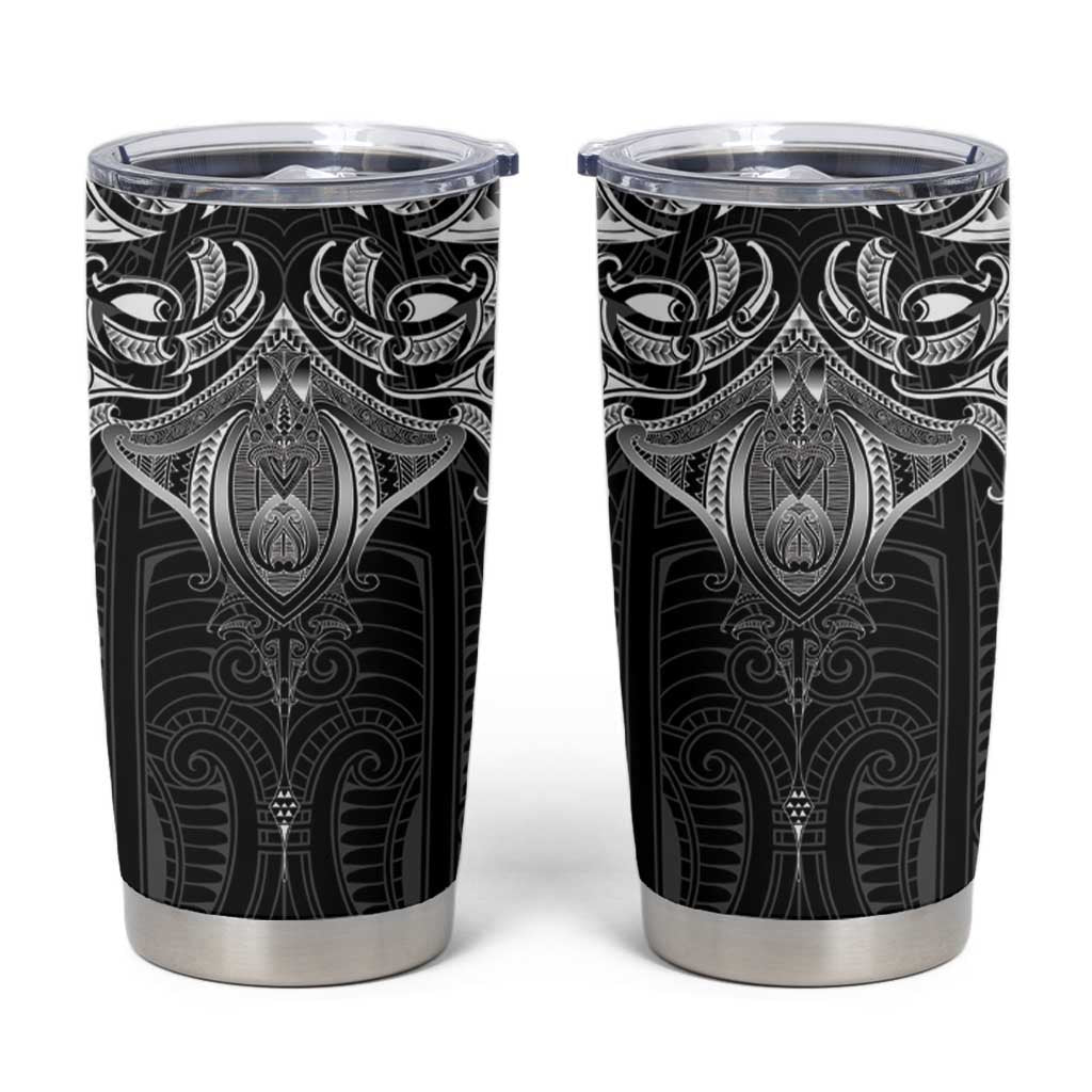 New Zealand Aotearoa Tumbler Cup Maori Manta Ray Moko Black - Polynesian Pride