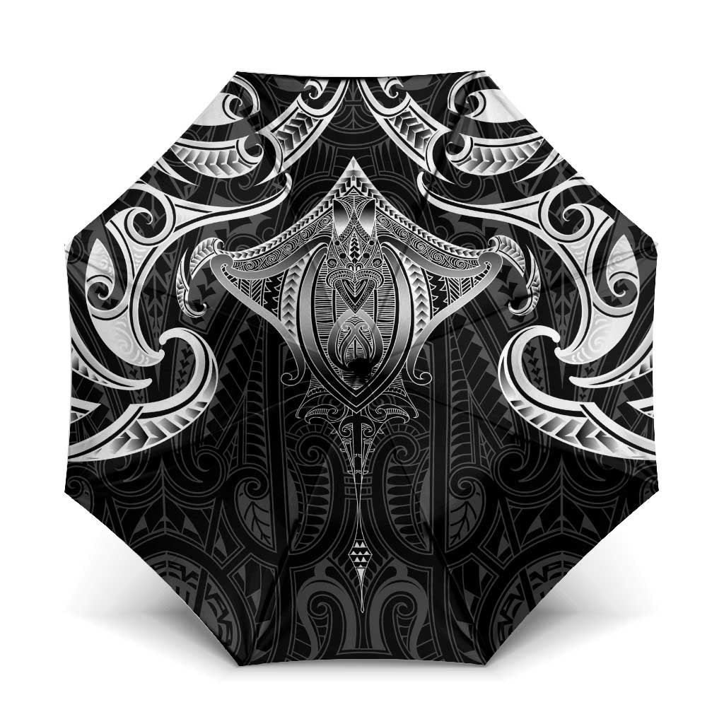 New Zealand Aotearoa Umbrella Maori Manta Ray Moko Black - Polynesian Pride
