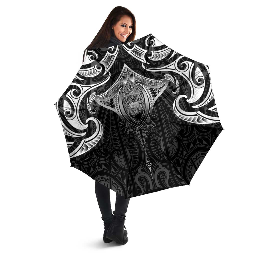 New Zealand Aotearoa Umbrella Maori Manta Ray Moko Black - Polynesian Pride