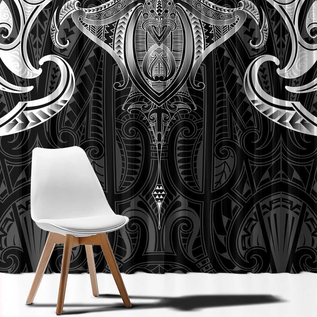 New Zealand Aotearoa Window Curtain Maori Manta Ray Moko Black - Polynesian Pride