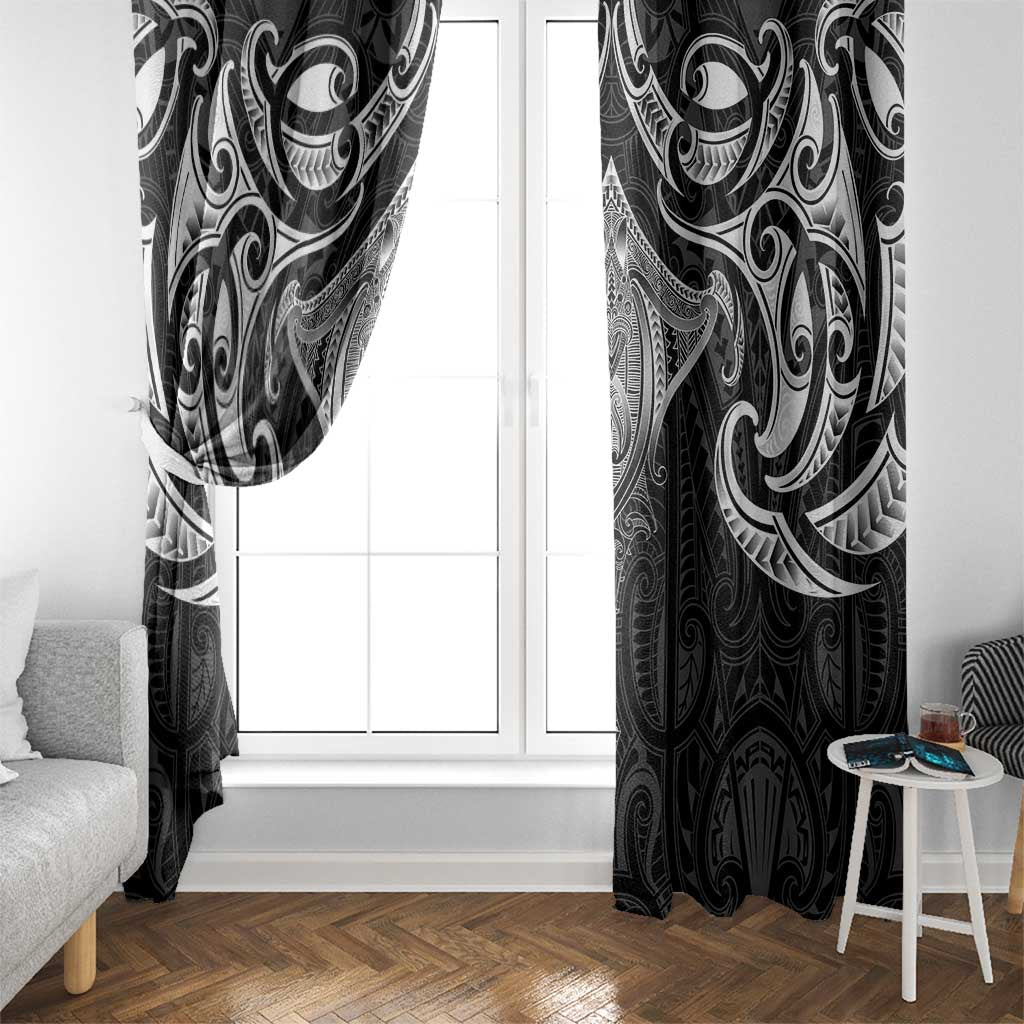 New Zealand Aotearoa Window Curtain Maori Manta Ray Moko Black - Polynesian Pride