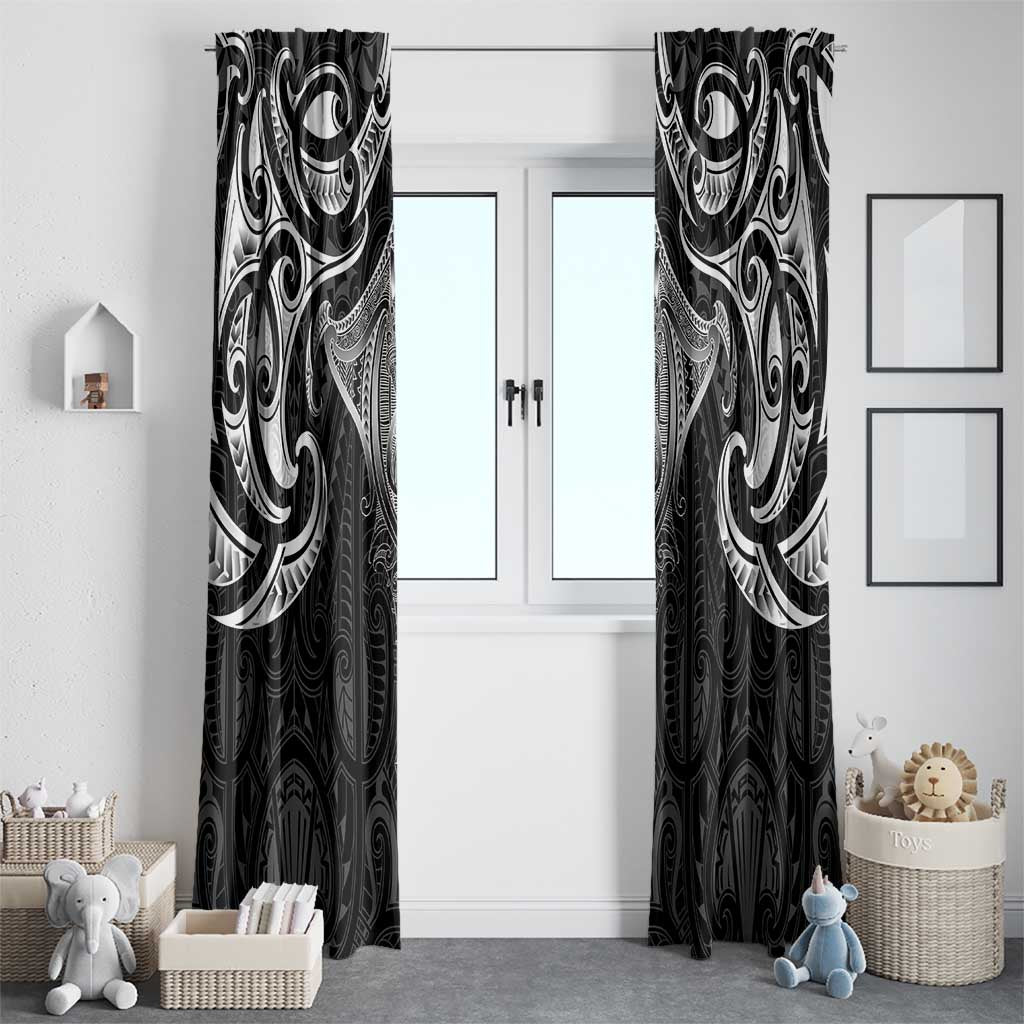 New Zealand Aotearoa Window Curtain Maori Manta Ray Moko Black - Polynesian Pride