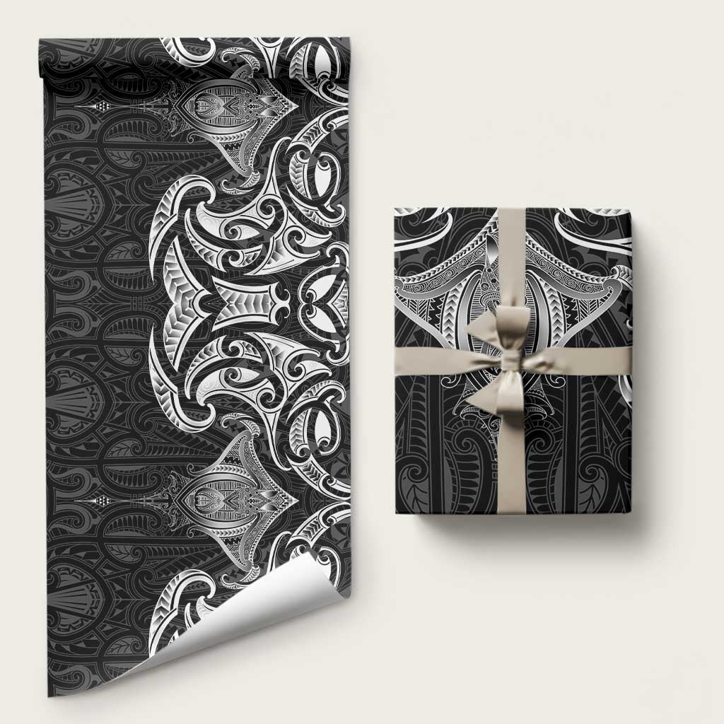 New Zealand Aotearoa Wrapping Paper Maori Manta Ray Moko Black - Polynesian Pride