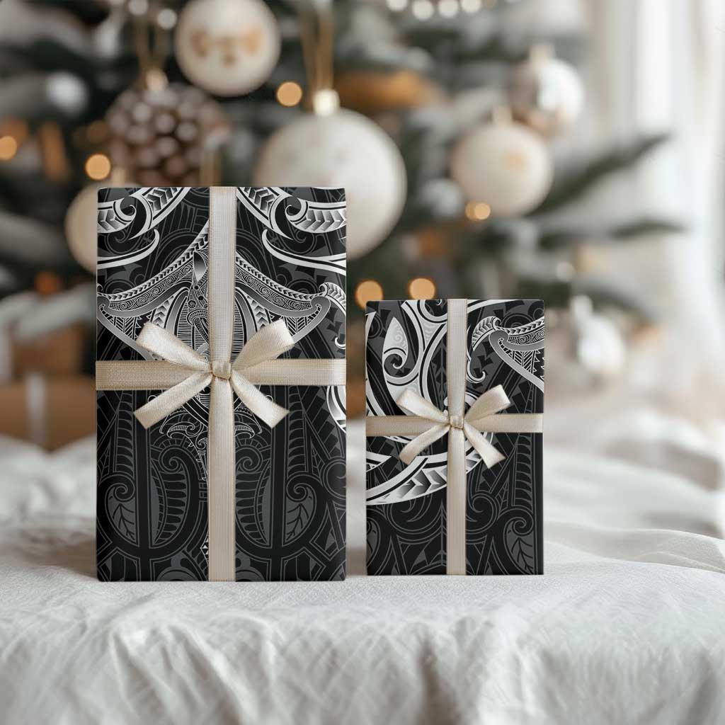 New Zealand Aotearoa Wrapping Paper Maori Manta Ray Moko Black - Polynesian Pride