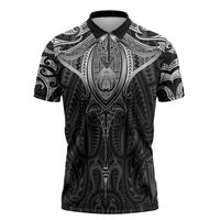 New Zealand Aotearoa Zipper Polo Shirt Maori Manta Ray Moko Black - Polynesian Pride