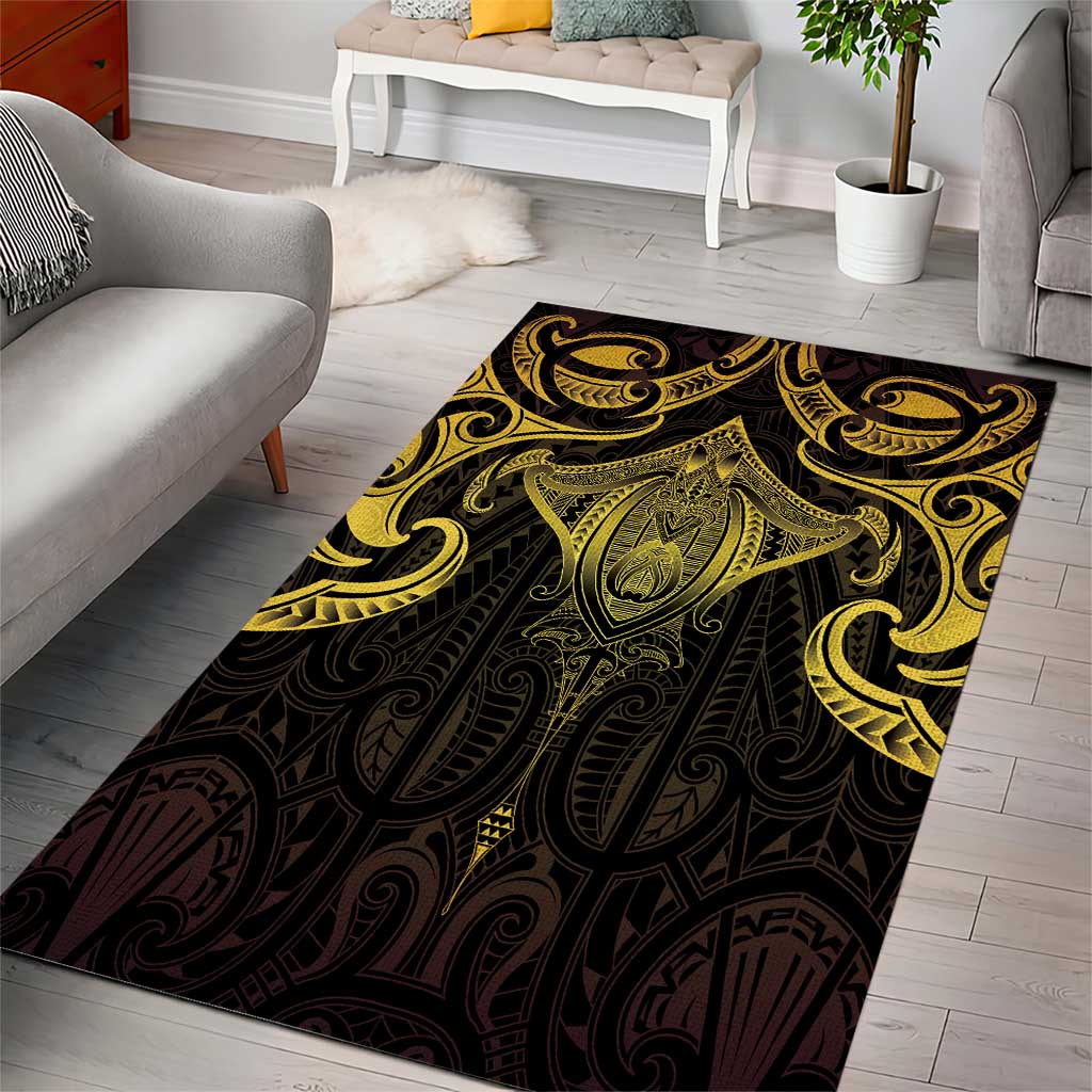 New Zealand Aotearoa Area Rug Maori Manta Ray Moko Gold - Polynesian Pride