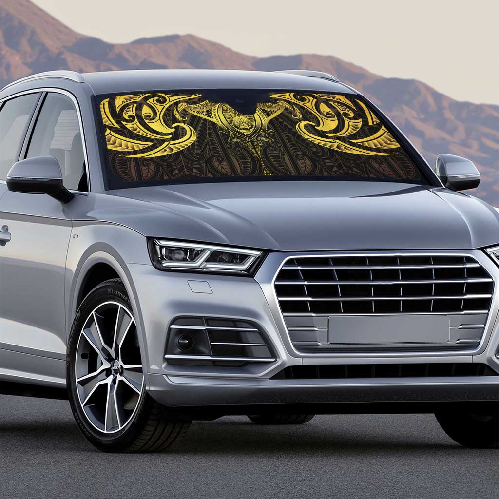 New Zealand Aotearoa Auto Sun Shade Maori Manta Ray Moko Gold - Polynesian Pride