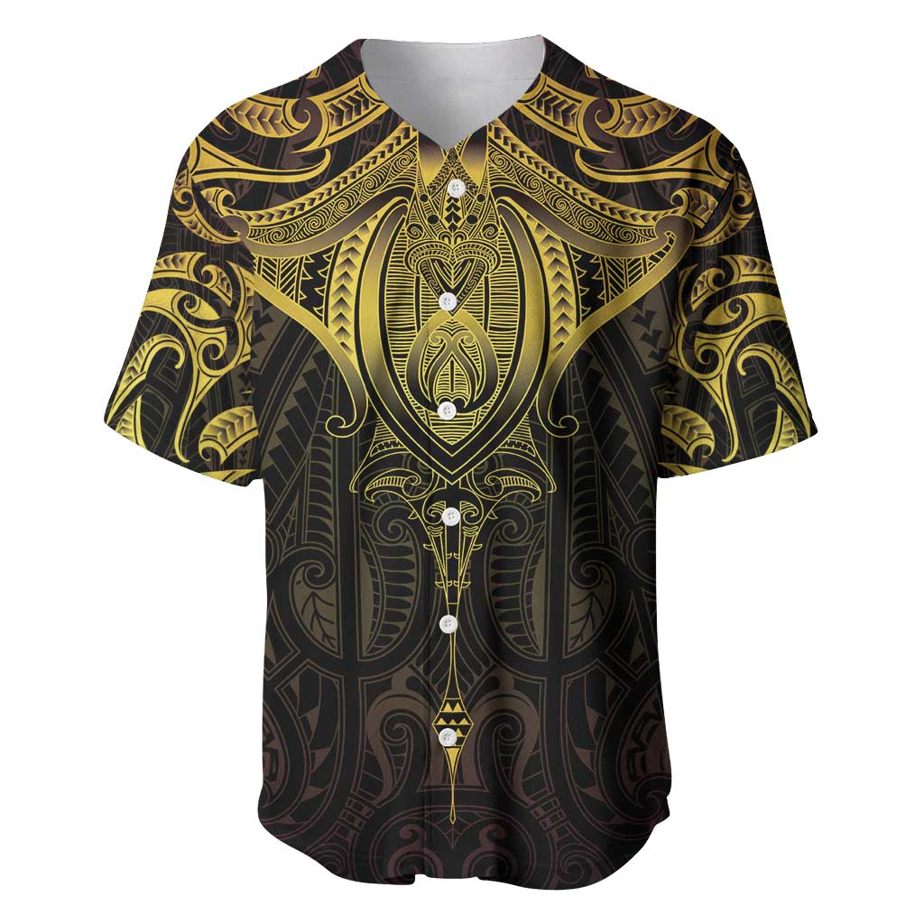 New Zealand Aotearoa Baseball Jersey Maori Manta Ray Moko Gold LT05 Gold - Polynesian Pride