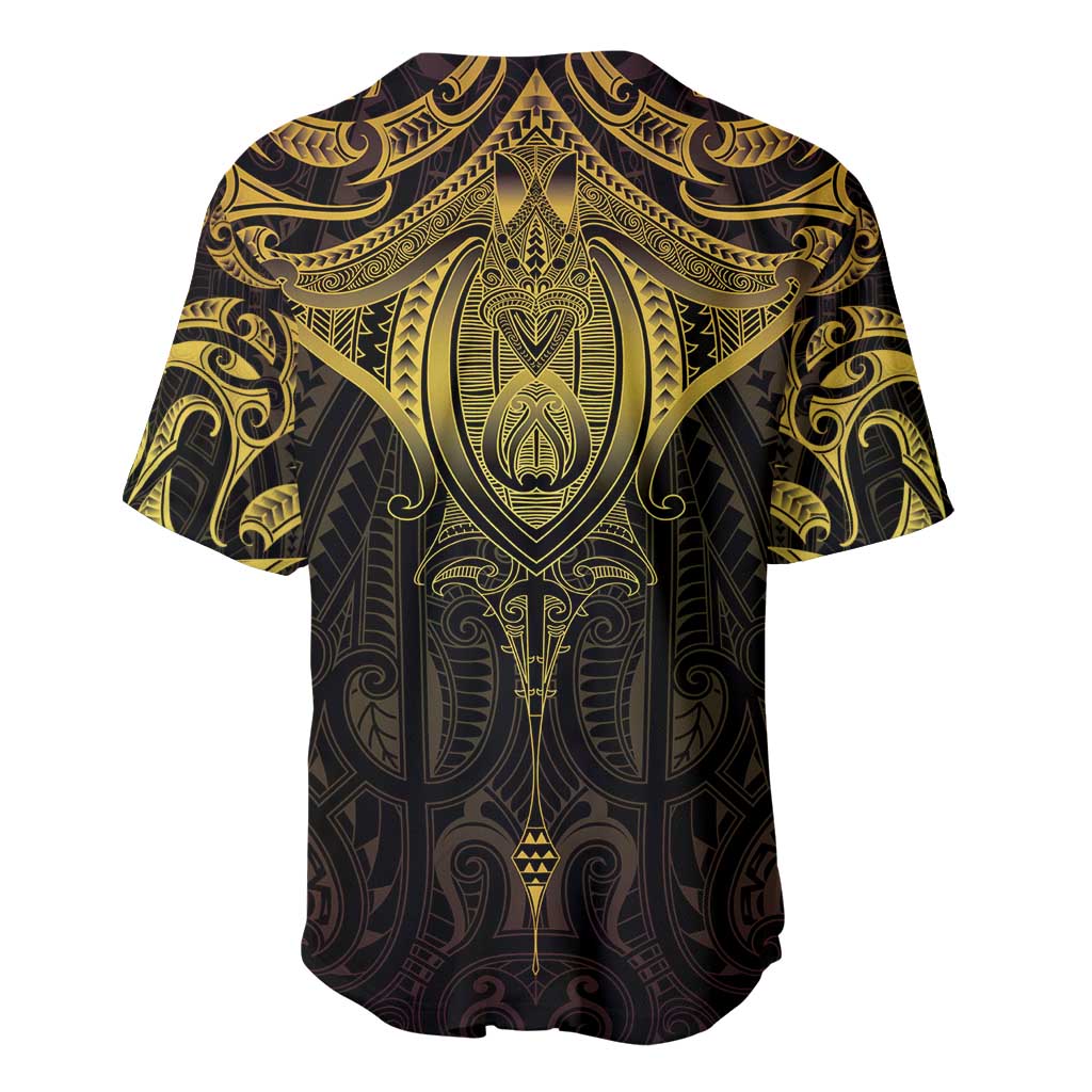 New Zealand Aotearoa Baseball Jersey Maori Manta Ray Moko Gold LT05 - Polynesian Pride