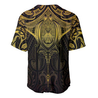 New Zealand Aotearoa Baseball Jersey Maori Manta Ray Moko Gold LT05 - Polynesian Pride