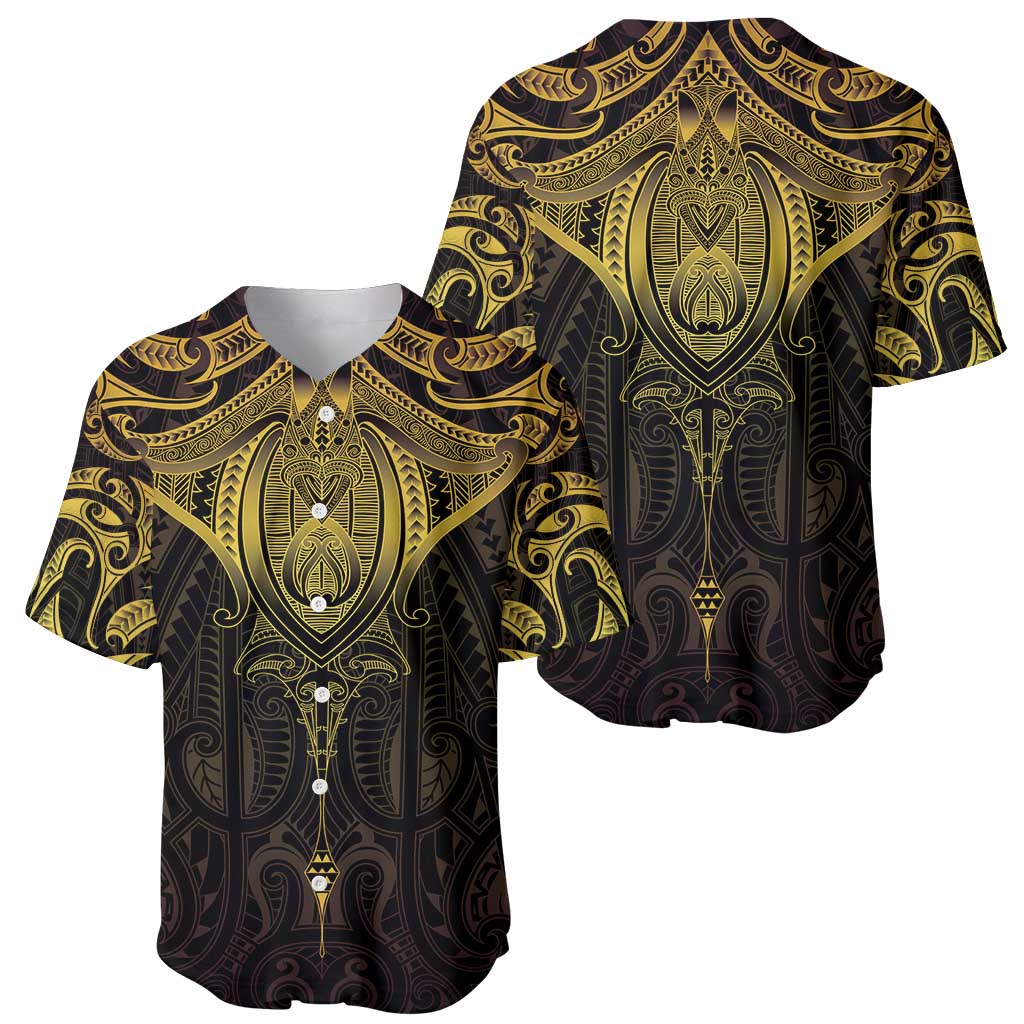 New Zealand Aotearoa Baseball Jersey Maori Manta Ray Moko Gold LT05 - Polynesian Pride